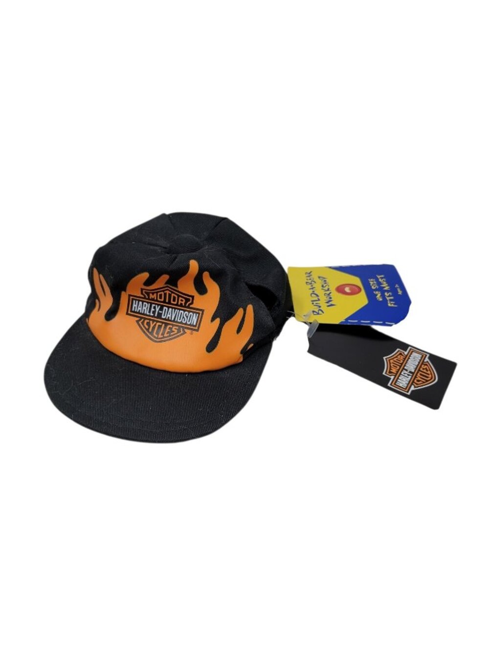 NEW Build A Bear Harley Davidson Hat Baseball cap Black Orange Flames